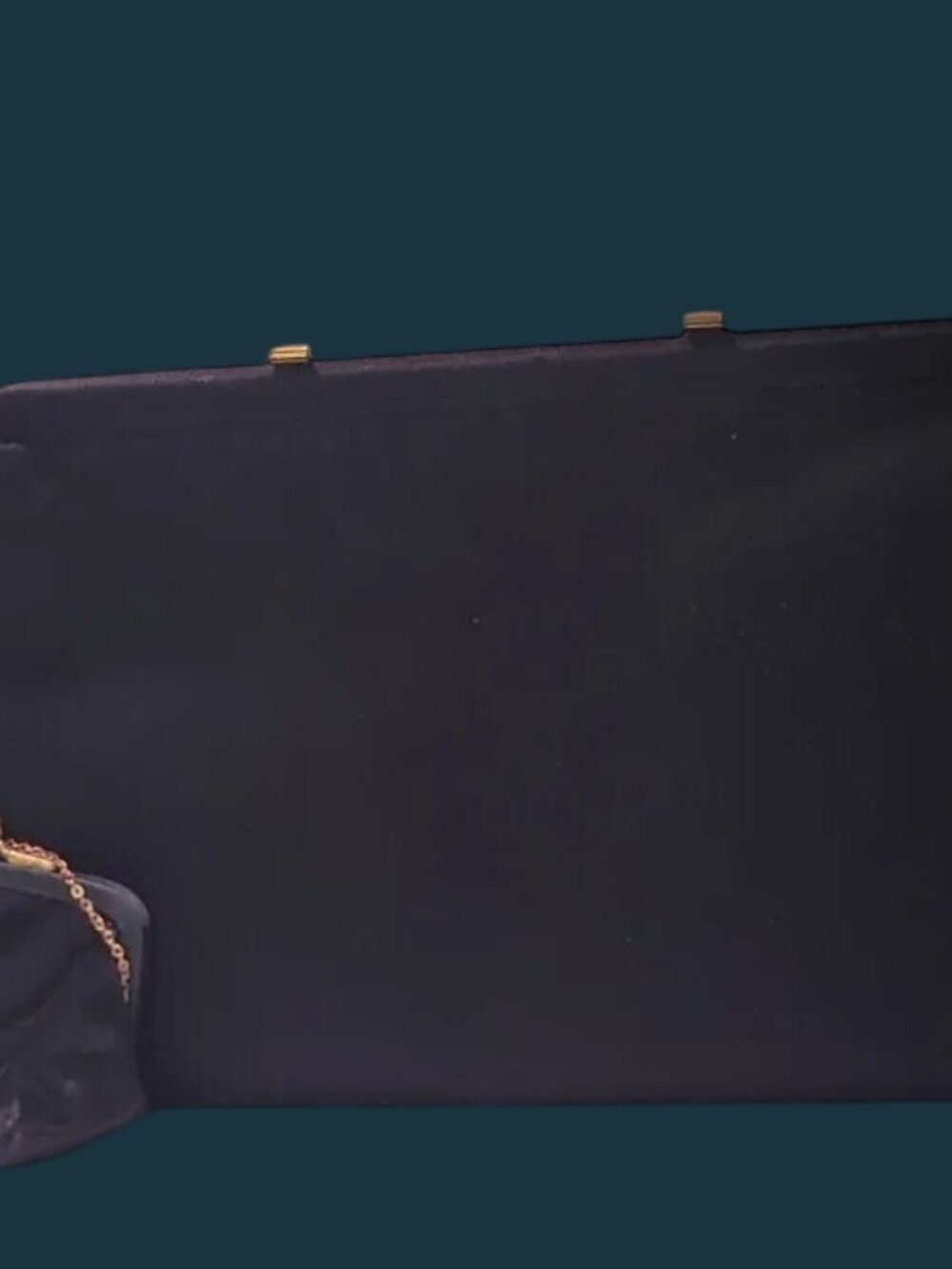 After Five L M Large Black Satin Envelope Clutch Evening Bag Foldover Coin Purse - Picture 4 of 11